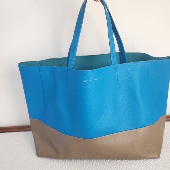 RARE! Celine Horizontal Blue Camel Bicolor Large Cabas Tote +dust bag VGC $1400 - Picture 9 of 16